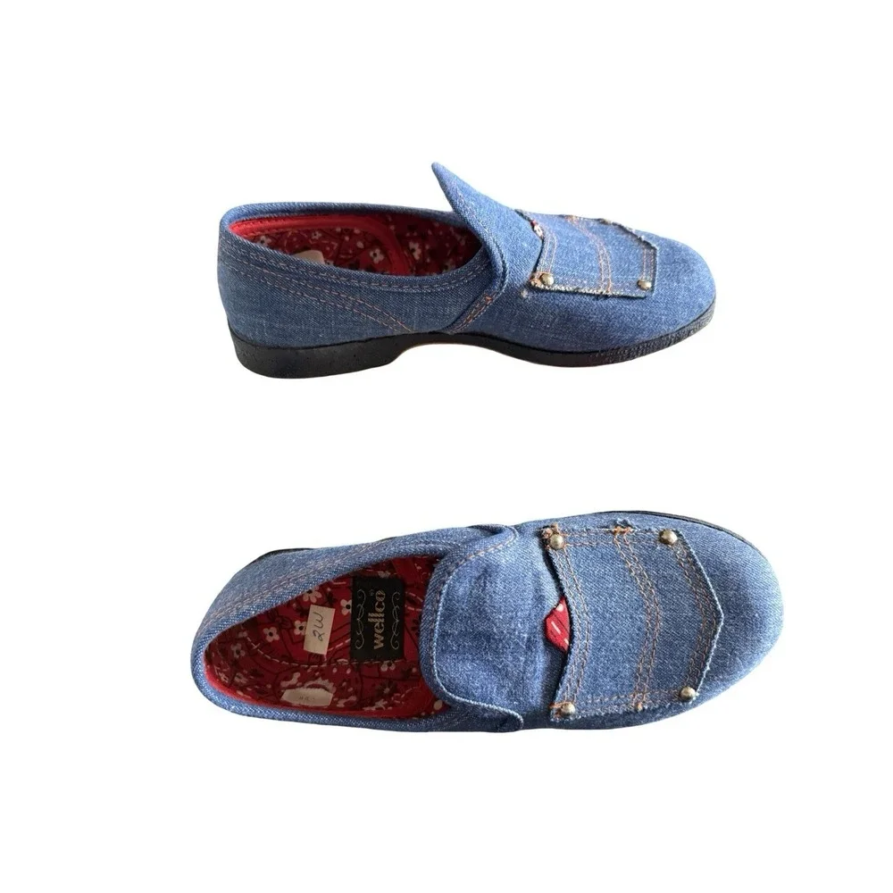 Vintage 1960s Wellco Denim bandana western slip on shoes new sz 2‎ W